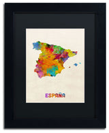 'Spain Watercolor Map' Matted Framed Canvas Art by Michael Tompsett