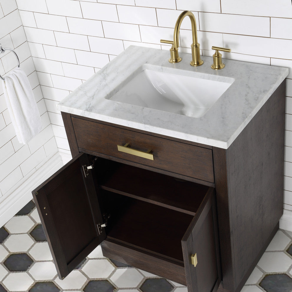 Chestnut 30" Bath Vanity, Brown Oak, Satin Gold Hardware