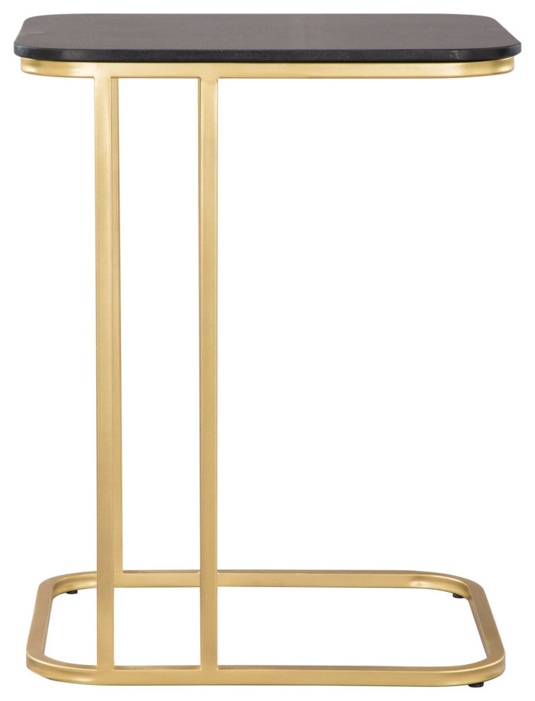 Sofa Side Table, Rectangular, Artificial Marble, Steel Metal, Black, Gold