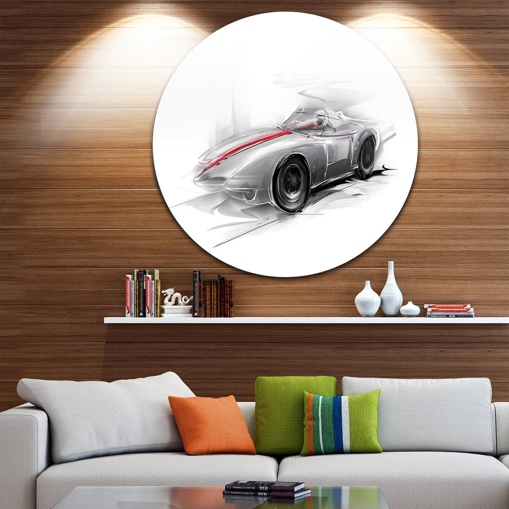 Silver Formula One Car, Digital Art Car Disc Metal Artwork, 23"