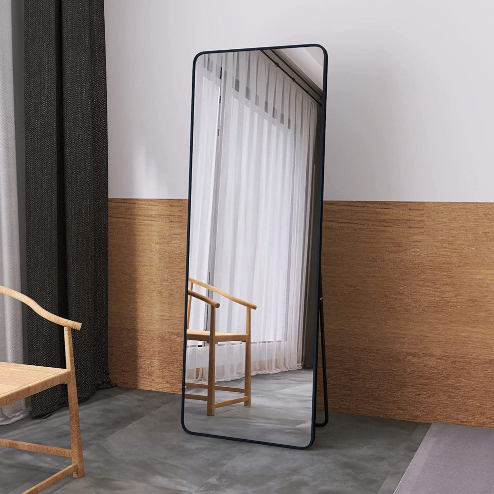 65 inch Rectangular Framed Rust-Proof Floor Bedroom Mirror, Black, 22'' X 65''