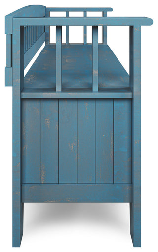 Acadian Solid Wood Entryway Storage Bench, Distressed Coastal Blue