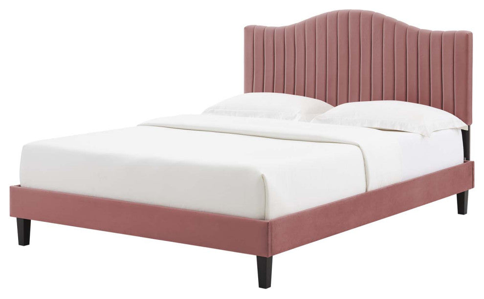 Tufted Platform Bed Frame, King Size, Velvet, Pink, Modern Contemporary, Bedroom