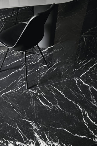 Marquina Black Marble Look Rectified Porcelain Tile Matte, 24"x48"