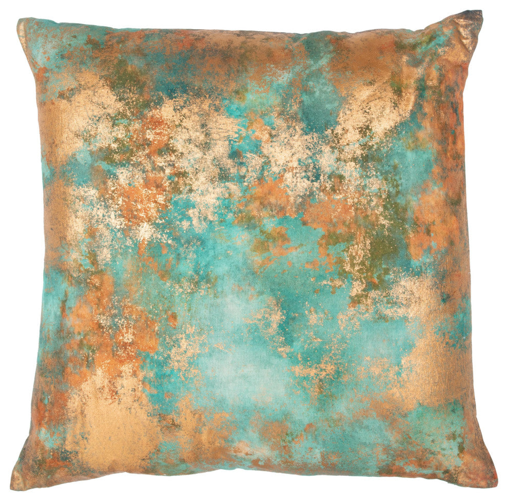 Equilibrium 22x22 Linen Blend Fabric Throw Pillow, Turquoise Copper