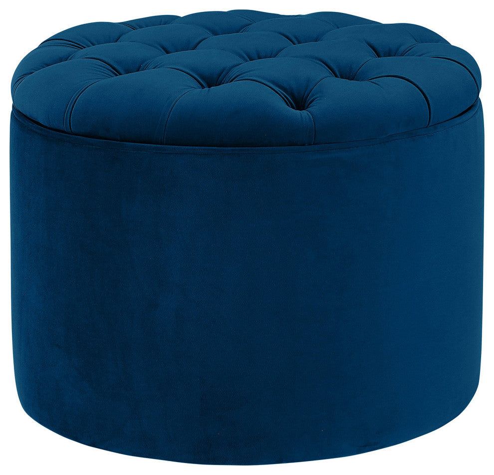 Queen Navy Velvet Storage Ottoman