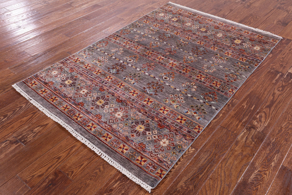 4' 1" X 6' 2" Handmade Super Kazak Khorjin Rug Q10087