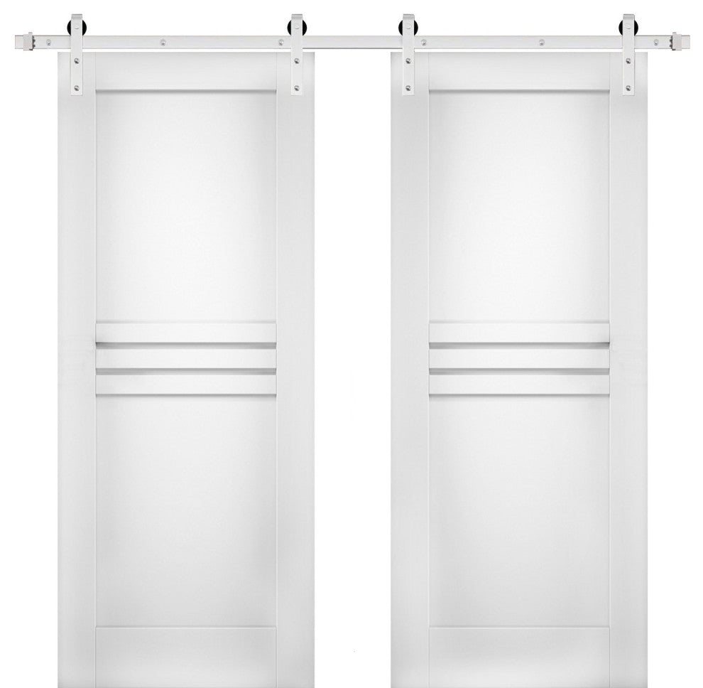 Double Barn Doors / Mela 7444 White Silk / Silver 13FT Rail, 36" X 96" ( 2* 18x96)