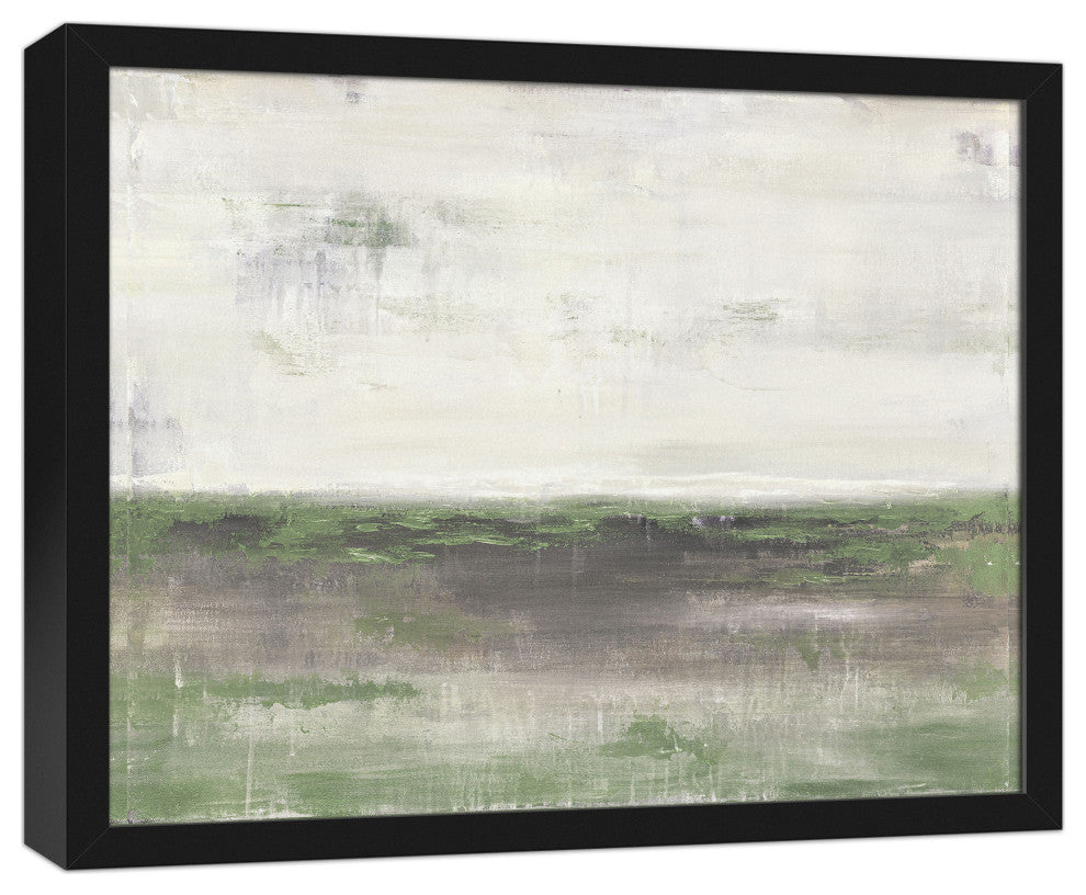 Green Horizon Abstract Framed Canvas 16x20 Black Framed Canvas