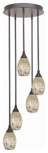 Empire 5-Light Cluster Pendalier, Dark Granite/Ivory Glaze Seashell