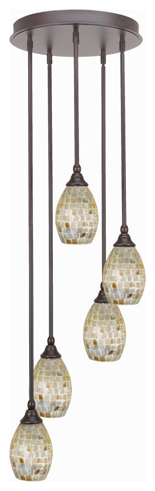 Empire 5-Light Cluster Pendalier, Dark Granite/Ivory Glaze Seashell