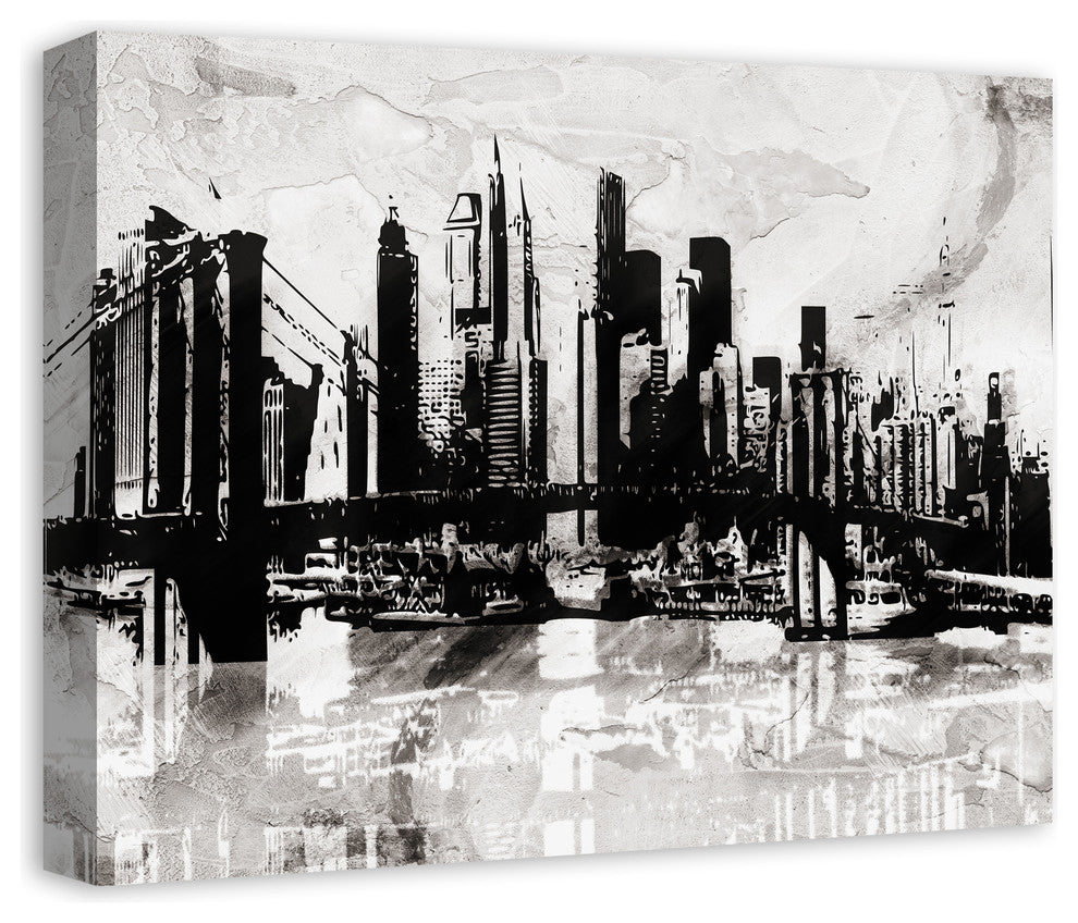 Black and White Graffiti City Skyline Print on Canvas