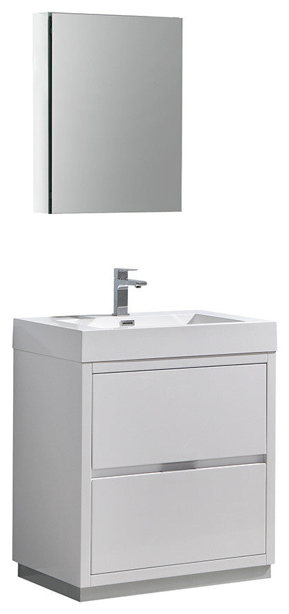 Valencia 30" Glossy White Free Standing Vanity Set, Cabinet, Faucet FFT9151BN