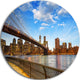 Calm Sky Over Brooklyn Bridge, Cityscape Photo Disc Metal Artwork, 23"