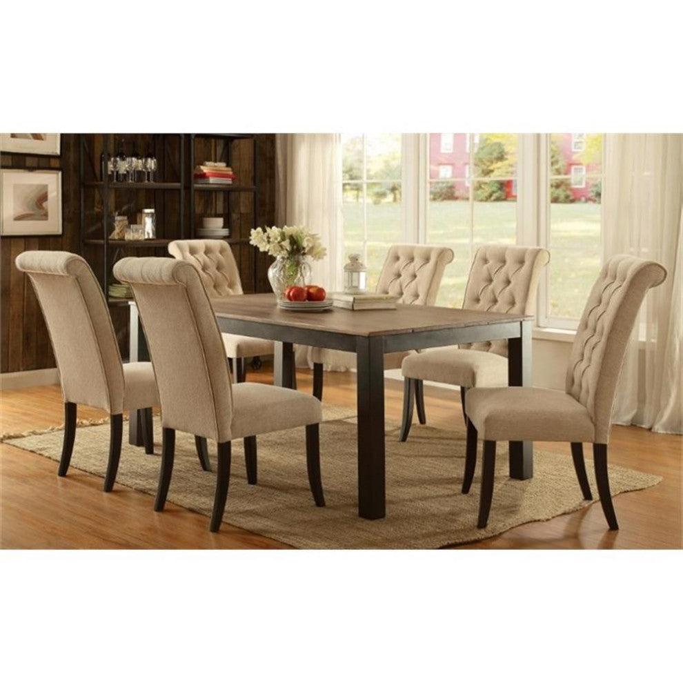 Furniture of America Landon Wood 7-piece Dining Set in Beige and Black