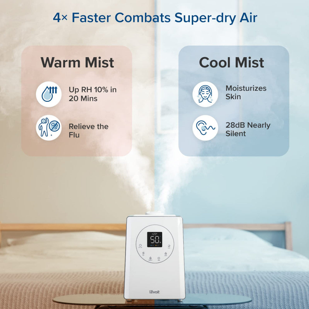 LV600S Smart Warm and Cool Mist Humidifiers for Home Bedroom Large Room, White