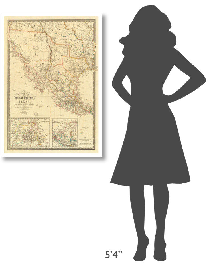 "Nouvelle Carte du Mexique, du Texas, 1840" Paper Art, 27"x38"