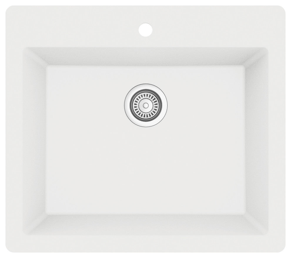 Karran QT-820 Top Mount 25" Single Bowl Quartz Kitchen Sink Kit, White