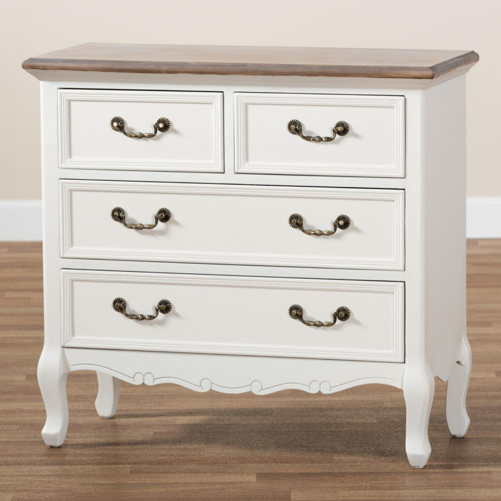French Country Dresser, Cabriole Legs & Drawers With Unique Pulls, White/Oak
