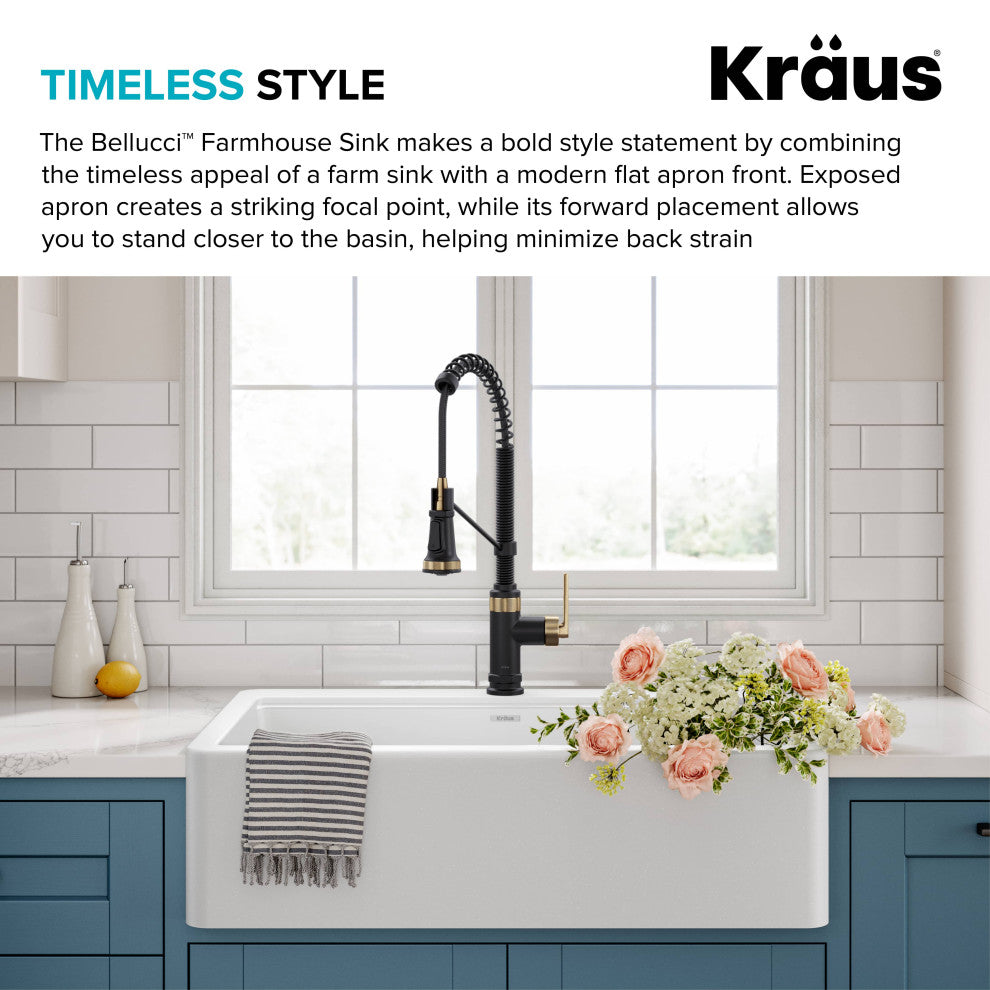 KRAUS Bellucci 33" Workstation Drop, Farmhouse Granite Kitchen Sink White