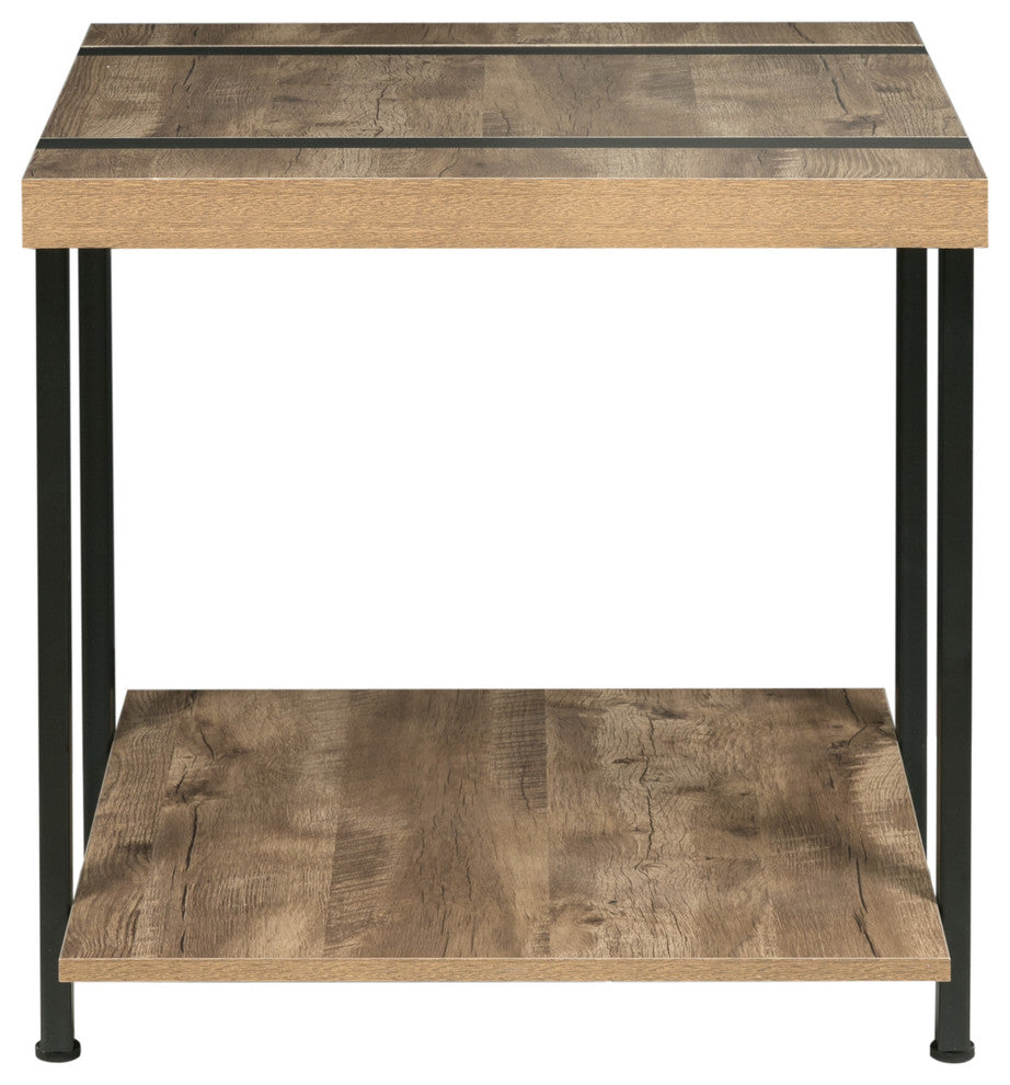 Bourbon Foundry End Table, Wood And Inset Black Steel