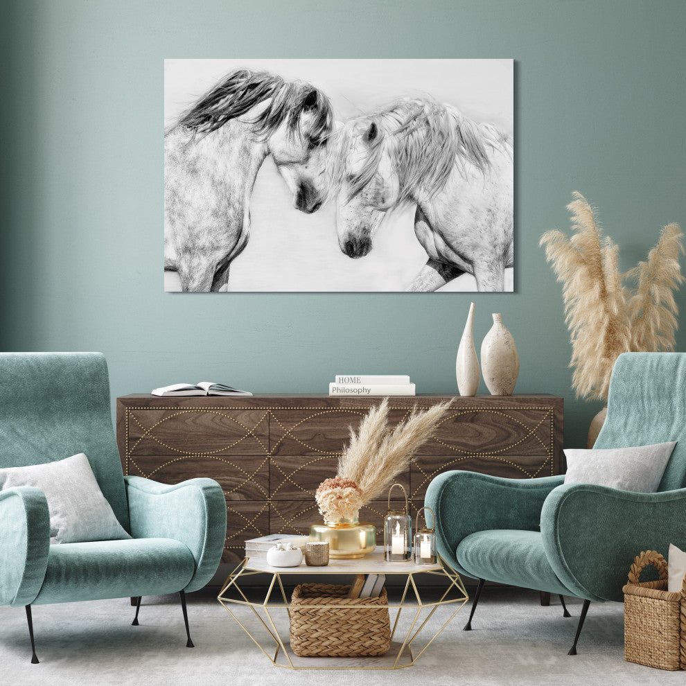 "Caballo Blanco Equine" Frameless Floating Tempered Glass Panel Graphic Wall Art