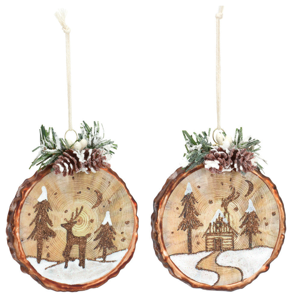 Cabin and Deer Ornament, 6-Piece Set
