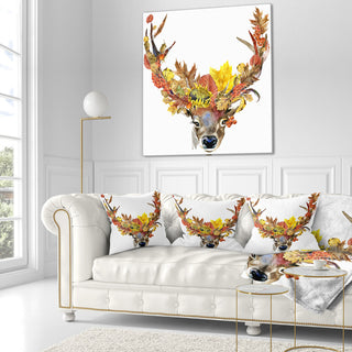 Roe Deer with Flowers Floral Throw Pillow, 16"x16"
