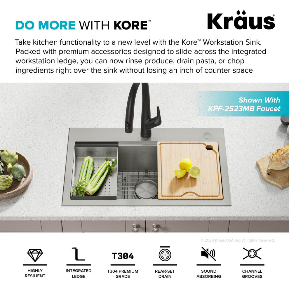 Kraus KWT300-32 32-inch Stainless Steel Kitchen Sink + Accessories (Pack of 5)