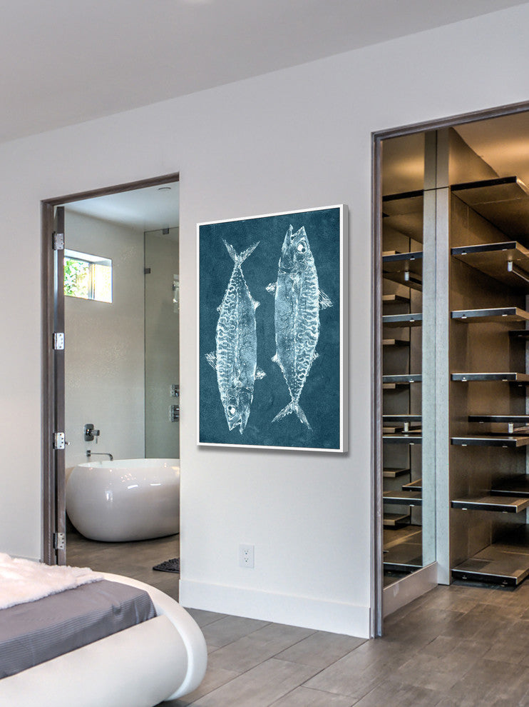 "Two Fish II" Floater Framed Painting Print on Canvas, 12"x18"