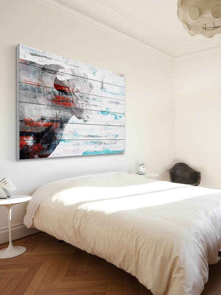 "Red Bull Profile" Painting Print on White Wood, 24"x16"