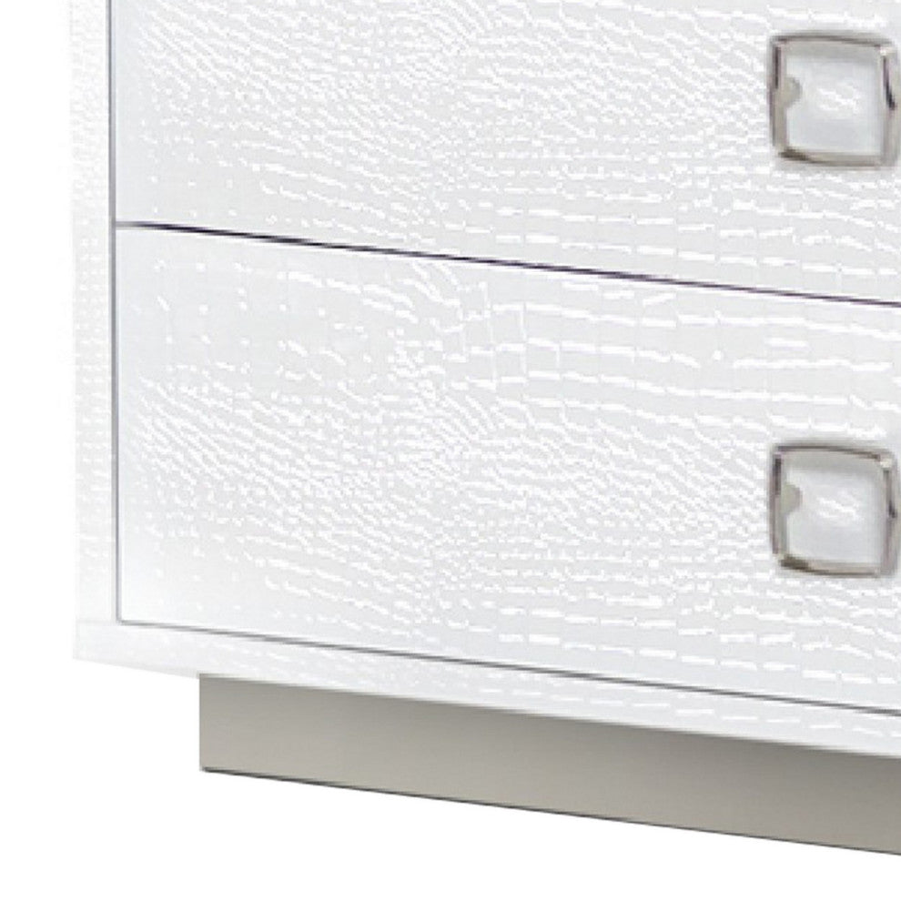 Benzara BM277355 Hart 32" Nightstand, 2 Drawers, Textured Lacquer Finish, White