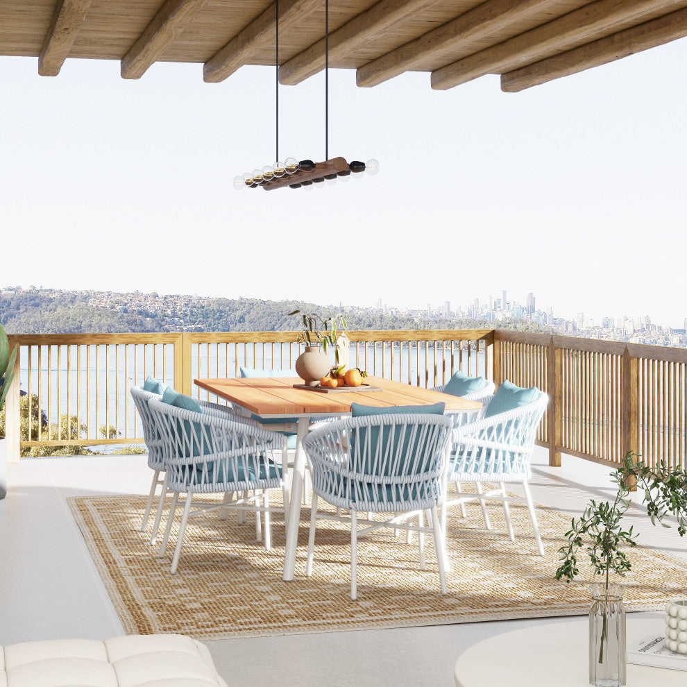 Maiden 71" 7-Piece Weaving Outdoor Patio Dining Set, Sky Blue Sunproof Olefin