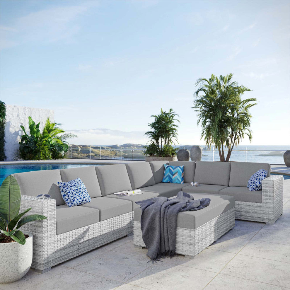 Lounge Sectional Sofa Chair Set, Rattan, Wicker, Gray, Modern, Outdoor