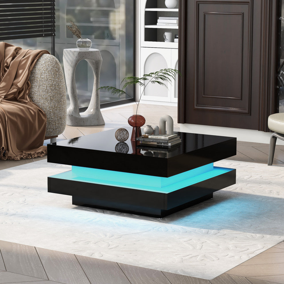 Gewnee High Gloss Minimalist Design With Plug-In 16-Color Led Lights