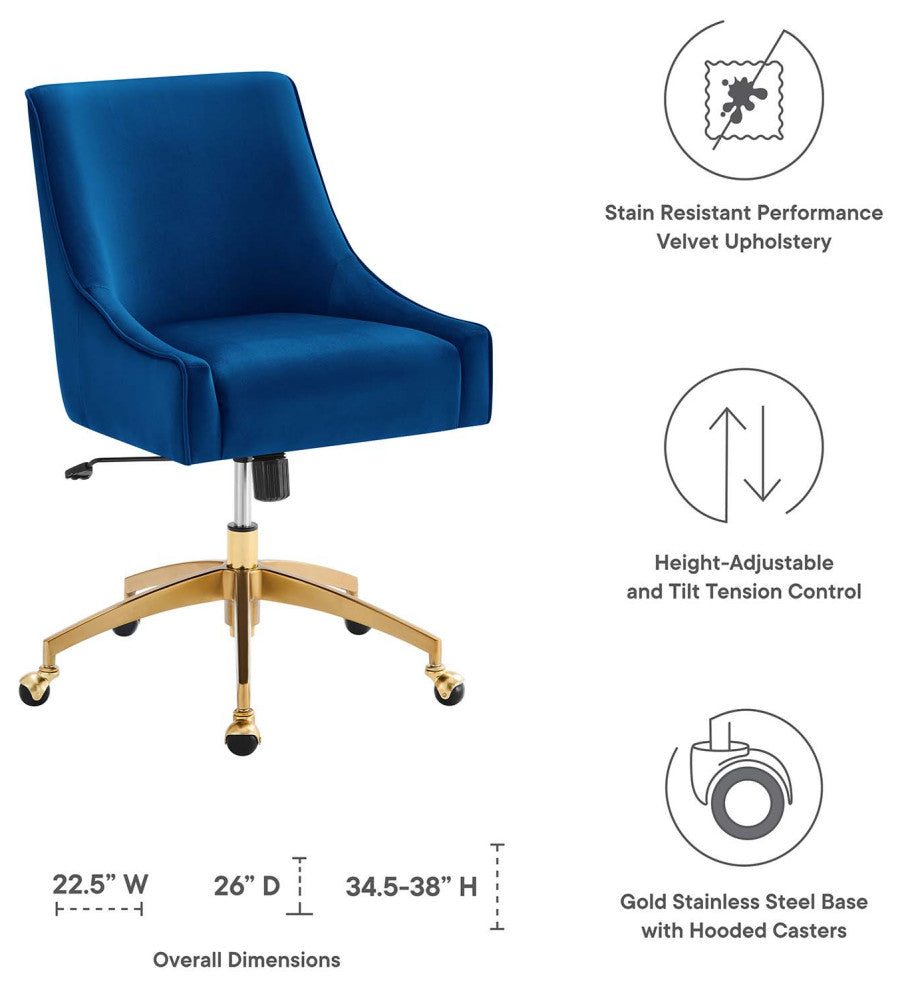 Computer Work Desk Chair, Blue Navy, Velvet, Modern, Home Business Office