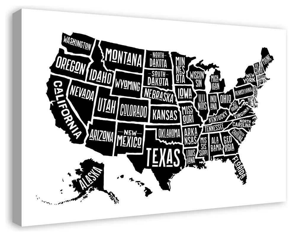 Simple United States World Map 24x36 Canvas Wall Art