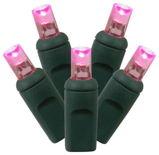Commercial Grade LED Wide Angle Mini Lights, Green Wire, Pink
