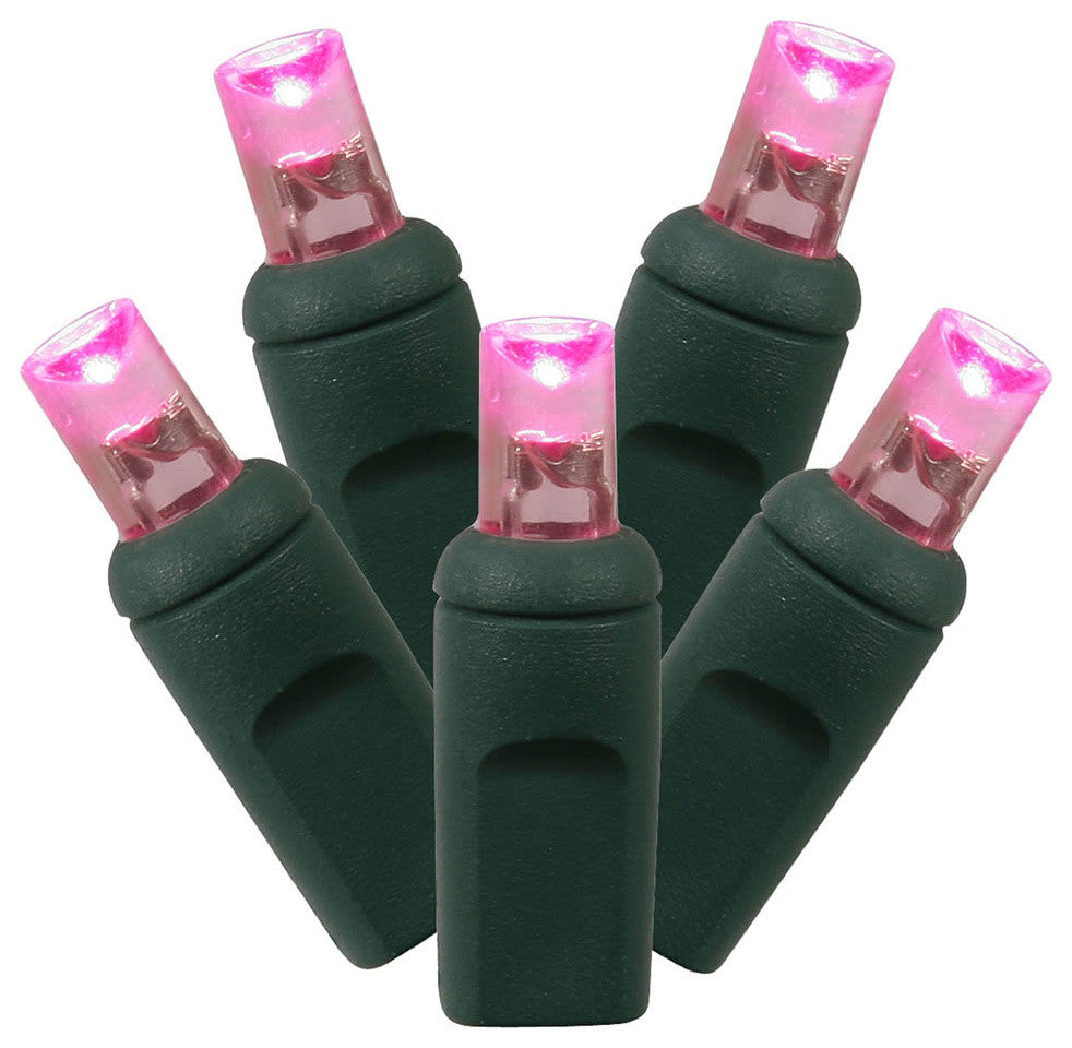 Commercial Grade LED Wide Angle Mini Lights, Green Wire, Pink