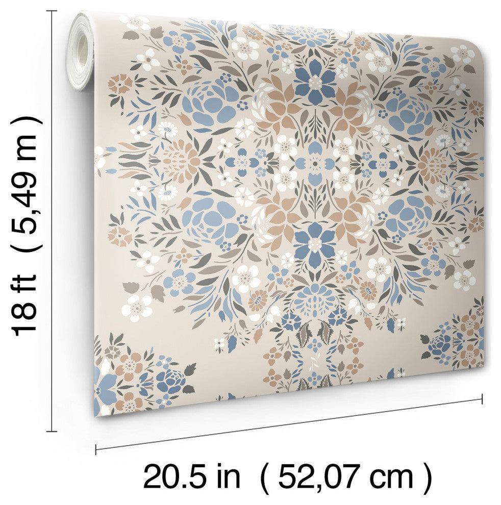 Taupe Medallion Floral Peel & Stick Wallpaper