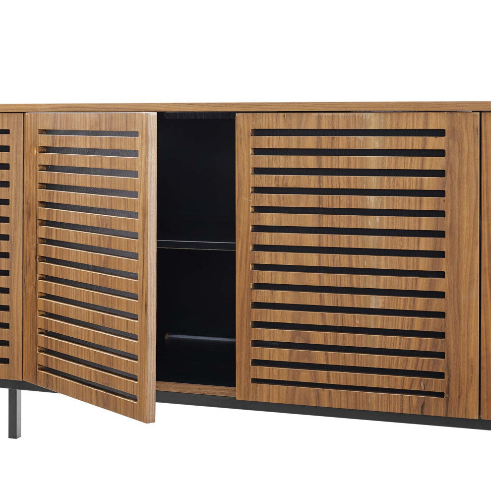 Media TV Stand Console Table, Rectangular, Wood, Metal, Brown Walnut, Modern