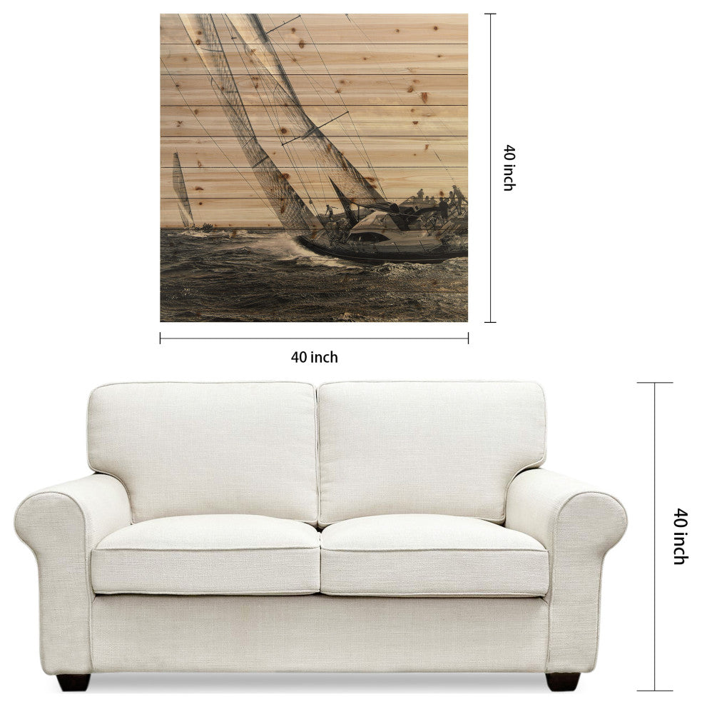 "Regatta" Wall Art Giclee Printed On Solid Fir Wood Planks