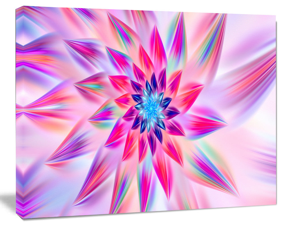 Huge Pink Blue Fractal Flower, Floral Canvas Art Print, 40"x30"