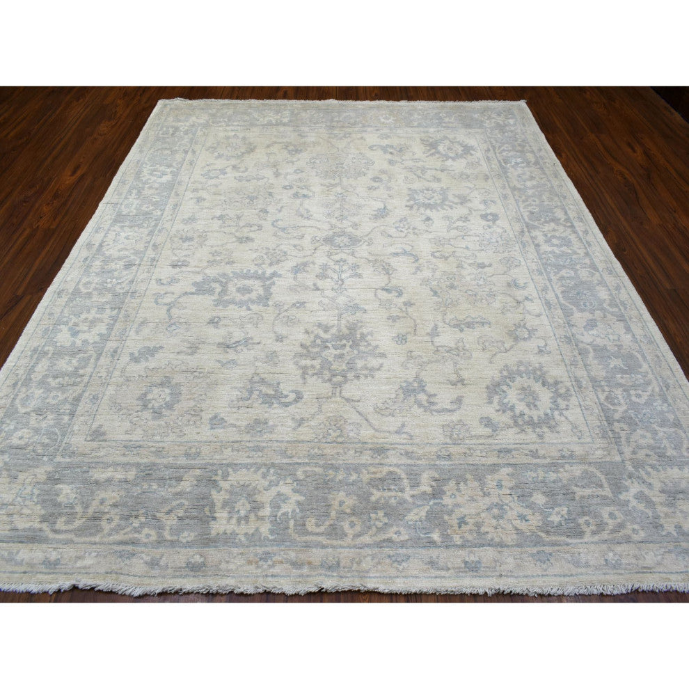 Gray Afghan Angora Oushak Hand Knotted Natural Wool Oriental Rug, 8'1" x 9'8"