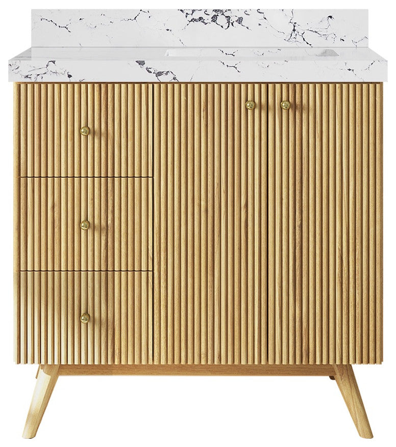 Pasadena 36 Right Offset  Bath Vanity in Light Natural Teak 2" Viola Night