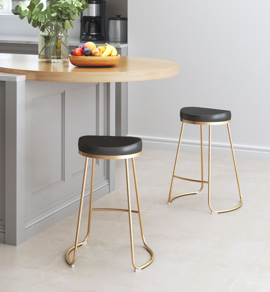 Bree Counter Stool, Set of 2 Black/Gold