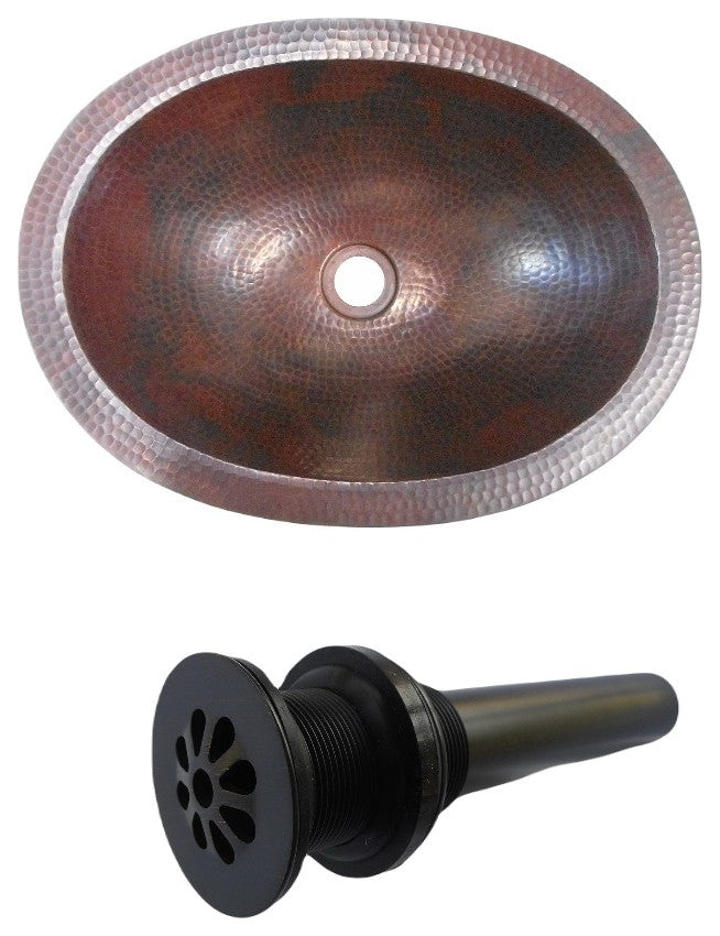 Aged Copper Oval Copper Bathroom Sink, Wine & Whiskey Barrel Sink with Drain