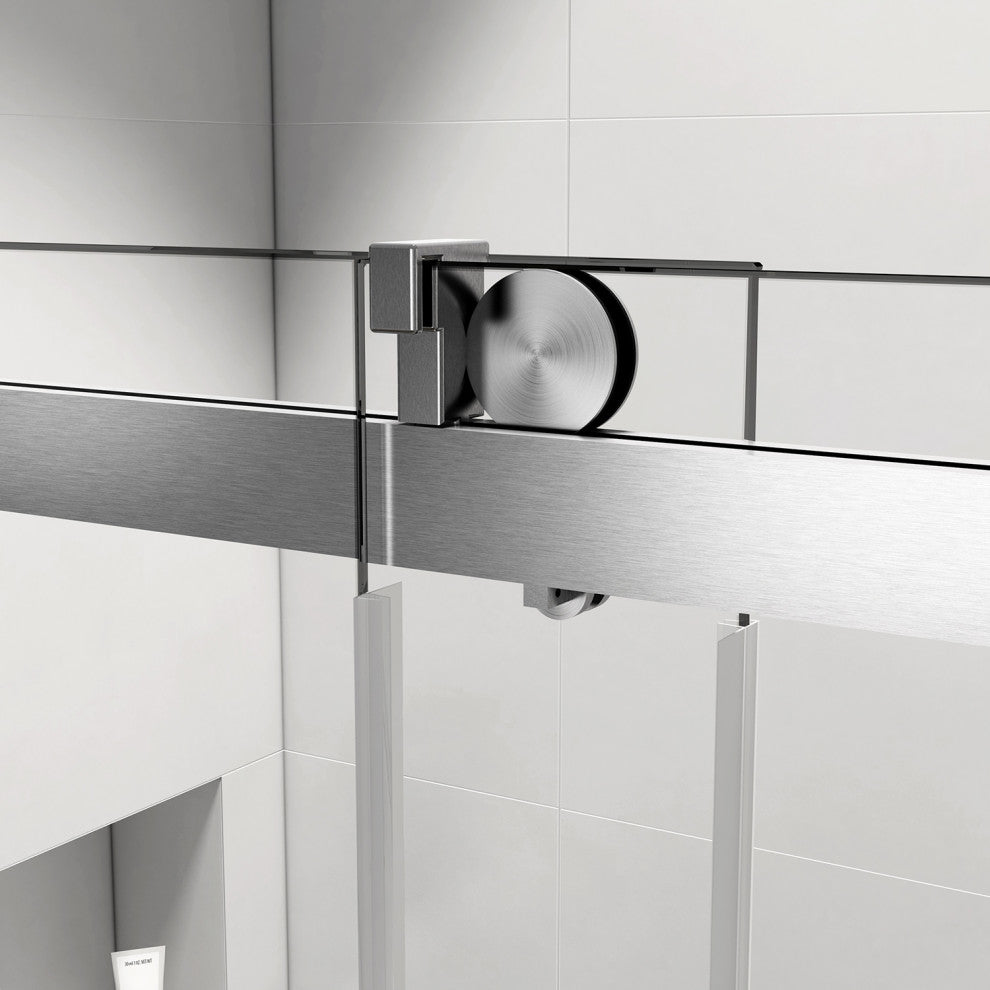 60 in. W x 76 in. H Single Sliding Frameless Shower Door With Buffer, Matte Black