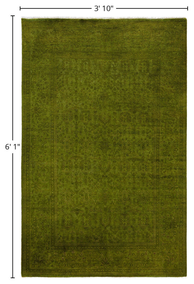 Overdyed One-of-a-Kind Hand-Knotted Area Rug Green, 3' 10" x 6' 1"