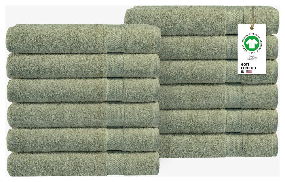 Organic 100% Cotton 650 GSM Feather Touch Quick Dry Bath Towel, Green Tint, Pack of 12